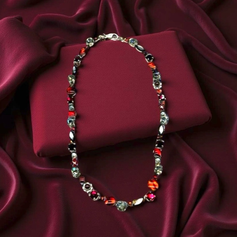 Beautiful Sorrelli Silver Tone Crystal Necklace Choker 15" Red Raspberry Amber